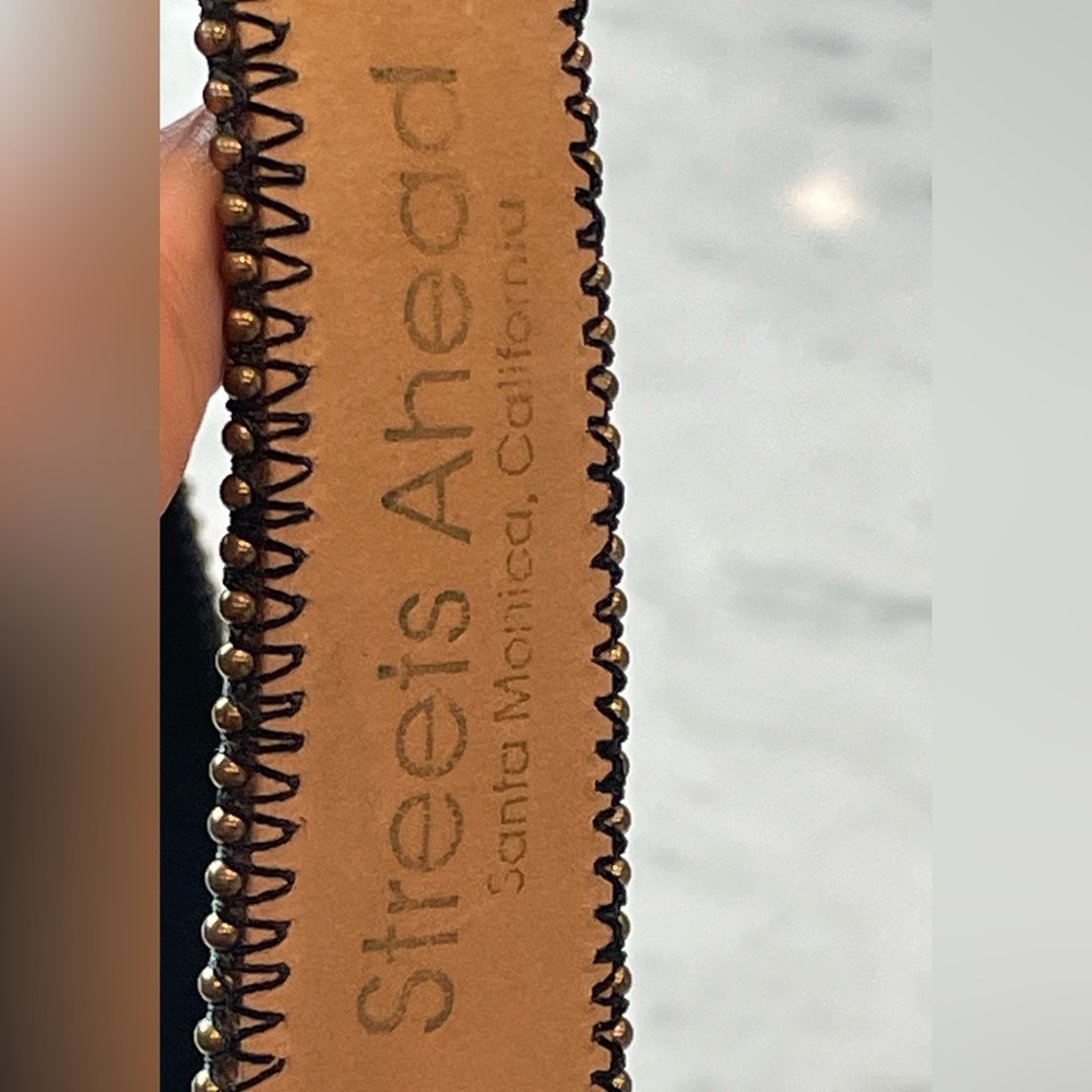 Streets Ahead Suede Belt, Ornate Gold Buckle, beaded trim, black - Picture 13 of 14